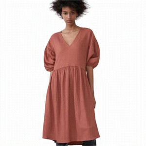 Zara Textured Babydoll Midi Dress